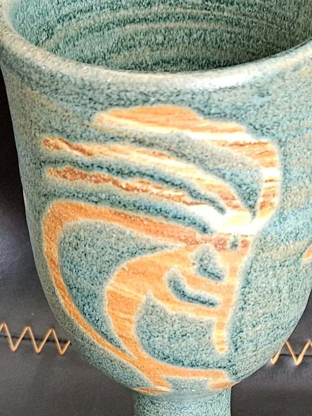 Vintage Kokopelli Studio Pottery Wine Goblet Signed Moki Blue Teal Glazed 2000